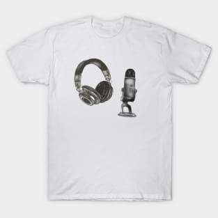 Black Headphones and Microphone T-Shirt